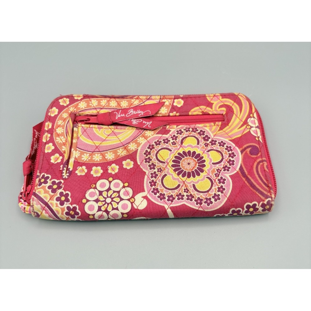 Vera Bradley Pink Floral Zip-Around Wallet w/ ID Window & Card‎ Slots 8"x5"